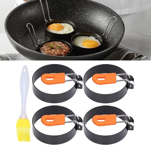 Vista 8 de Haofy Egg Rings 4Pcs Stainless Steel Silicone Non Stick Fried Egg for Breakfast Hamburger Patty, Heat Insulation Handle Easy Demolding with Cleaning