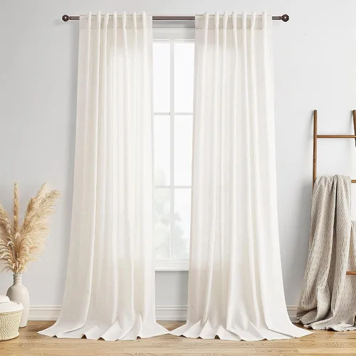 Vista 28 de BOODII Cortinas de lino de 96 pulgadas de largo y 8 pies para sala de estar Blanco