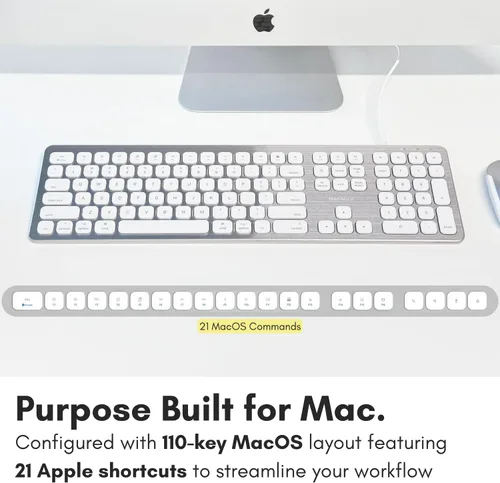Vista 4 de Macally Teclado USB con cable para Mac - Teclado Apple compatible con puertos USB para mouse - Teclado Mac de tamaño completo con teclado numérico