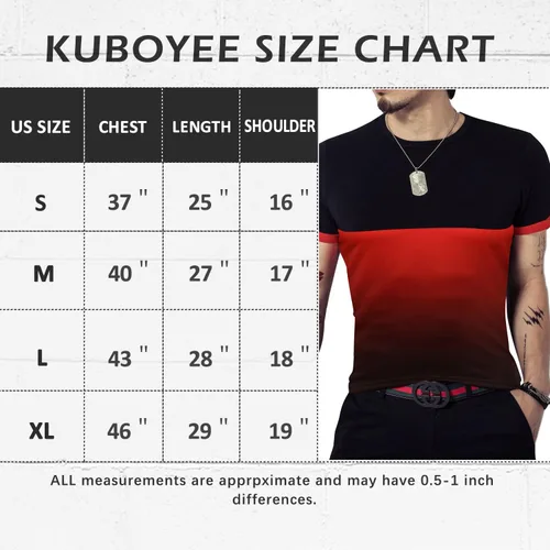 Vista 7 de kuboyee Mens Slim Fit Cotton T-Shirt Short Sleeve Crew Neck Contrast Gradient Color Stitching Tops Fashion Shirts Casual Tee