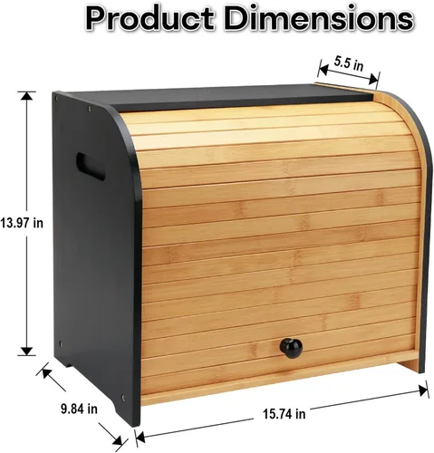 Vista 2 de Panera para Encimera de Cocina, Contenedor de Almacenamiento de Pan de Bambú de Doble Capa para Pan Casero, Panera con Tapa Enrollable con 3 Alturas