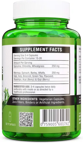 Vista 3 de SuperGreens – Espirulina, Chlorella, Wheatgrass + más – & Inmune Booster de energía, 1