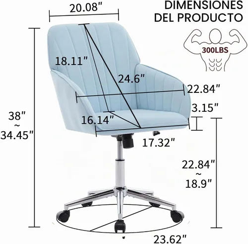 Vista 2 de Silla de escritorio de terciopelo para oficina en casa, moderna silla ajustable para computadora, silla giratoria, bonitas sillas de tocador