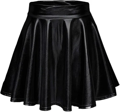 Vista 5 de SFBBCLOZ Conjunto de 2 piezas para mujer, con aspecto mojado, parte superior corta metálica brillante, minifalda para fiesta, club, festival, rave