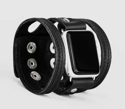 Vista 5 de Correa de cuero cosida ancha compatible con Apple Watch de 1.496 in 1.575 in 1.614 in 1.654 in 1.732 in 1.772 in 1.811 in 1.929 in, hecho a mano UA