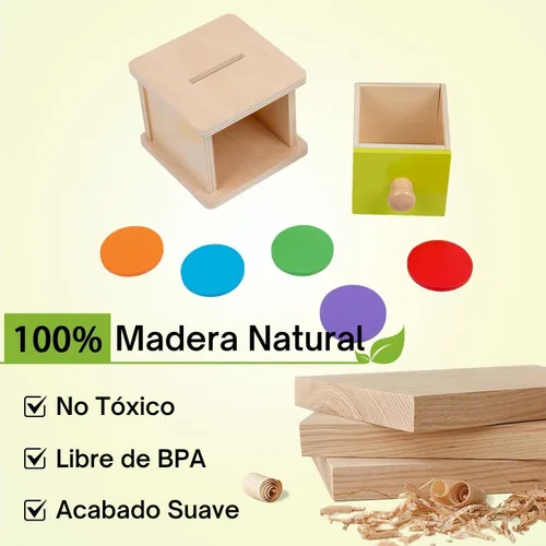 Vista 4 de Adena Montessori Caja de monedas, caja de permanencia para monedas de bebé de 1 año, juguetes de desarrollo de bolas de madera para bebés de 6 a 12