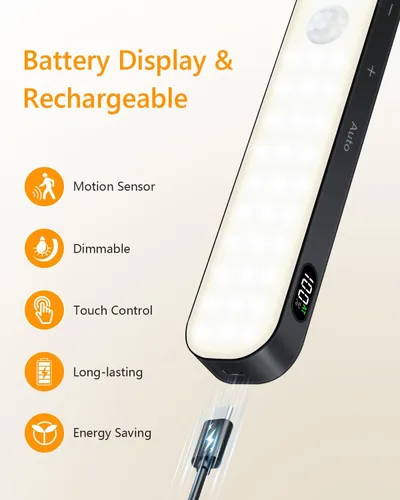 Vista 4 de Ferswe Luz de Sensor de Movimiento Interior Recargable, Pantalla de Nivel de Batería, 60 Luces LED de Sensor de Movimiento para Clóset, Control