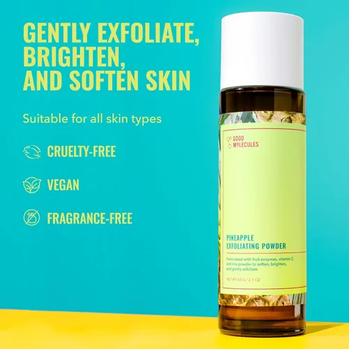 Vista 2 de Good Molecules Polvo exfoliante de piña de 2.1 onzas, exfoliante facial suave, limpiador, exfoliante con enzimas para una piel brillante, clara
