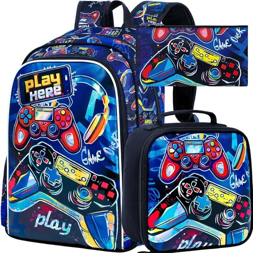 Vista 19 de CCJPX 3Pcs Backpack for Boys, 16 Inch Preschool Elementary Kindergarten School Backpacks and Lunch Box Aa1-dinosaurio Negro