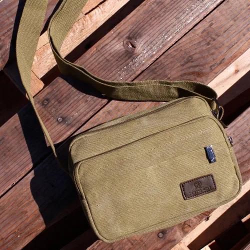 Vista 2 de GEARONIC TM - Bolso bandolera de lona para hombre, estilo vintage, para la escuela, senderismo, militar, viajes, bolsa de hombro