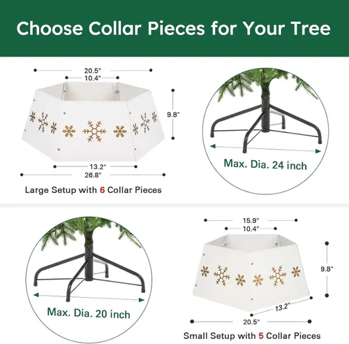 Vista 3 de HarcoHome Collar de Árbol de Navidad de Metal con Copo de Nieve 3D Auténtico, Base de Hierro Hexagonal Resistente para Árbol de Lápiz, Anillo