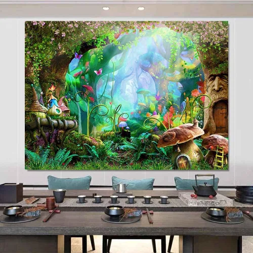 Vista 5 de Aidatain Tapiz de bosque de cuento de hadas, para colgar en la pared, diseño de hongos, de franela, grande, 80 x 60 pulgadas, tapices de paisaje