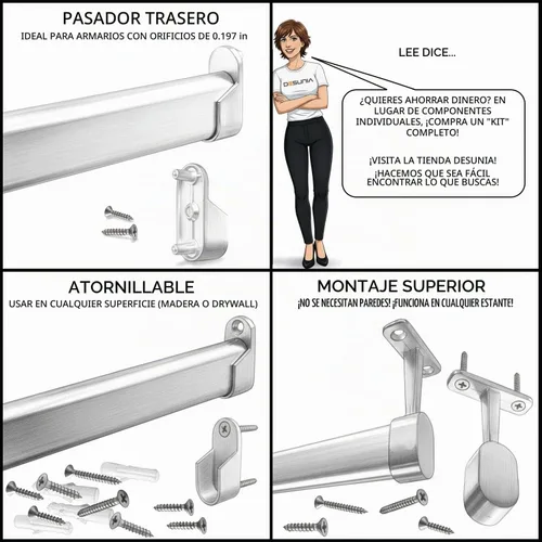 Vista 4 de Barra de armario ovalada larga de 36" Barra de ropa para armario resistente Latón satinado 1 paquete Varilla de 36