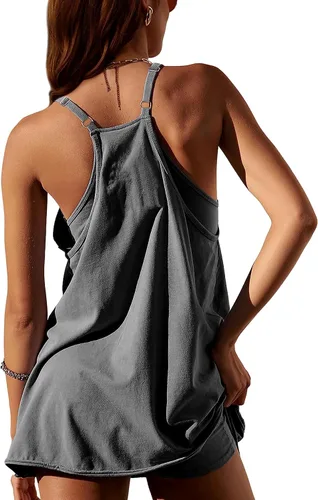Vista 2 de Vestido de verano para mujer 2025 Hot Shot Mini Romper Vestidos Atléticos Tirantes Espaguetis Vestido de Tenis Construido en Pantalones Cortos