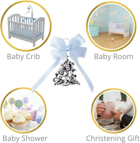 Vista 3 de Medalla de cuna católica de estrella de ángel con cinta de satén. Regalo de bautismo perfecto para bebés, regalos de bautizo para bebés, baby shower