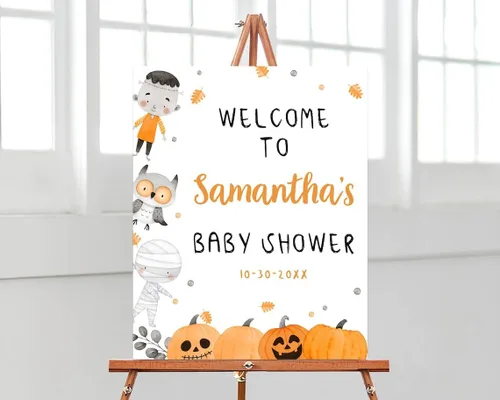 Vista 10 de Personalized Halloween Baby Shower Welcome Sign, A Little Boo Baby Shower Welcome Sign, Pumpkin Decorations,girl, Halloween Decor 12" X 18" (Small)