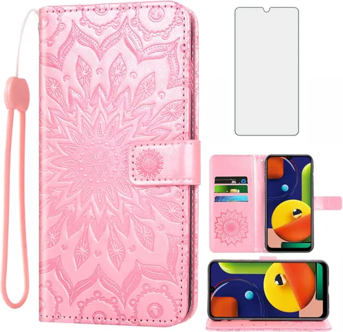 Vista 9 de Funda de teléfono para Samsung Galaxy A50 con protector de pantalla de vidrio templado, funda magnética de cuero, soporte para tarjetas, accesorios