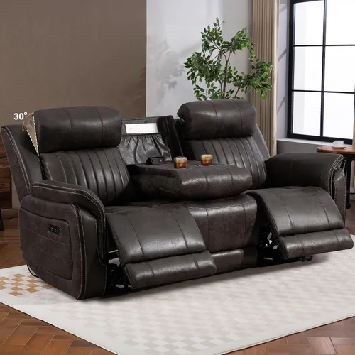 Vista 16 de Sofá biplaza reclinable eléctrico Zero Gravity con reposacabezas ajustables, sillón reclinable eléctrico con consola, sofá reclinable eléctrico de 2
