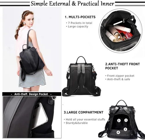 Vista 6 de TcIFE - Morral elegante de nailon diseño antirrobo para mujer
