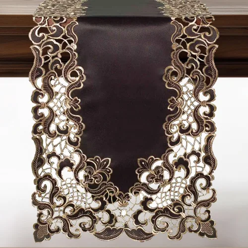Vista 9 de DECOZEN Camino de Mesa Navideño Dorado con Ciruela – Bufanda Decorativa Bordada para Comedor y Tocador para Mesas Navideñas, Bodas y Fiestas – 14 x