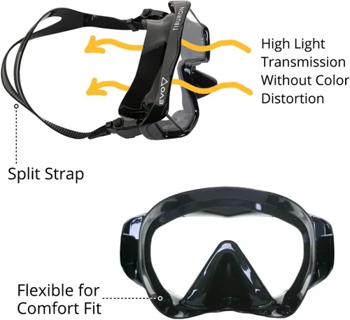 Vista 4 de EVO Tiburon Máscara de buceo panorámica de 3 lentes - Máscara de buceo - Máscaras de buceo para adultos - Accesorios de buceo - Equipo de buceo Negro