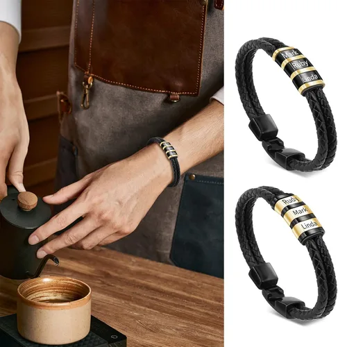 Vista 66 de Pulseras de cuero personalizadas para hombre con 1-6 nombres, pulsera trenzada personalizada con cuentas para papá, marido, día del padre, San