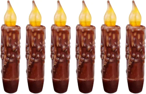 Vista 17 de CVHOMEDECO. Velas de cera real sumergidas a mano con temporizador LED con pilas, velas cónicas sin llama primitivas del país, 4-3/4 pulgadas, negro