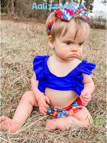 Vista 3 de Aalizzwell Traje de baño de bikini para bebé niña con diadema