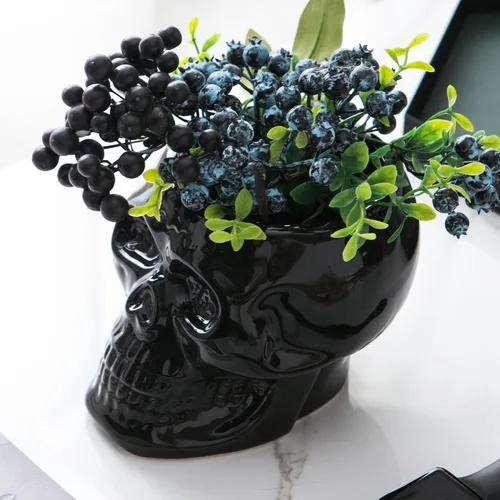 Vista 10 de Tanvecle - Macetas de calavera (2 unidades), jarrón gótico de esqueleto para Halloween Ceramic planter for succulent, flowers, centerpiece table