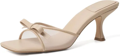 Vista 31 de Mostrin - Sandalias con tacón de gatitos para mujer, con punta redonda con lazo, vintage, sexy, de tacón aguja, sin talón, para fiesta y uso diario