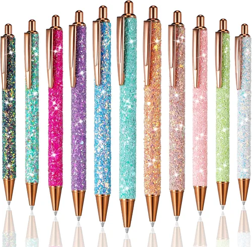 Vista 8 de Epakh 11 piezas bolígrafos de lujo para mujer, bolígrafos retráctiles de metal con purpurina brillante y bonitos, tinta negra, punta media de 1.0