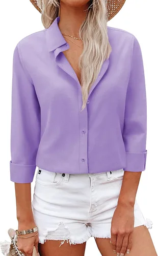 Vista 14 de Camisas con botones para mujer, camisas de vestir, trajes casuales de negocios, blusa ajustada con cuello, entrevista de trabajo, atuendo de oficina