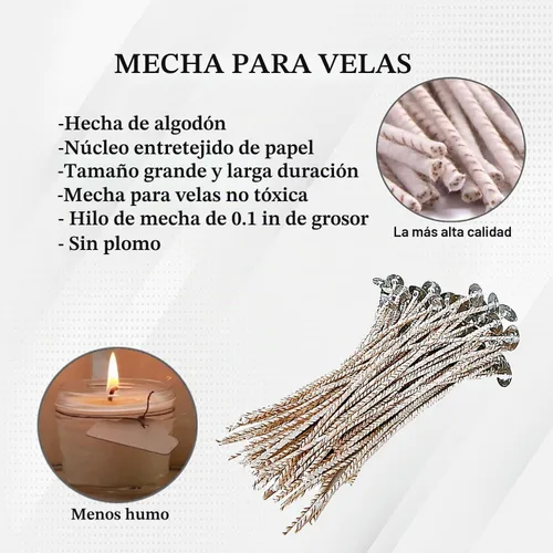 Vista 5 de 100 unidades de mechas ECO de 2 mechas para velas de soja, mecha de vela preencerada de 6 pulgadas para elaboración de velas, mecha de vela gruesa