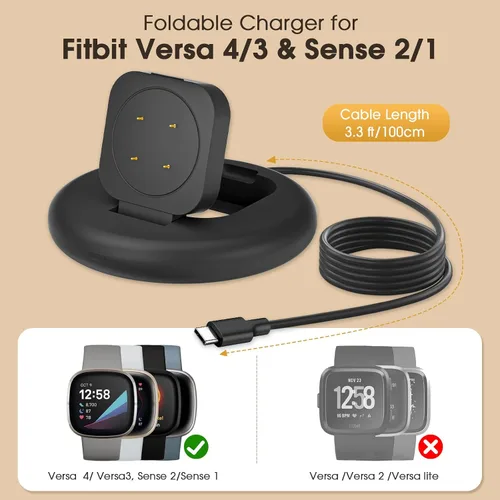 Vista 2 de Charging Stand Compatible with Fitbit Sense 2 / Versa 4 / Versa 3 / Sense, Adjustable Foldable Magnetic Charging Station Dock for Fitbit Smartwatch