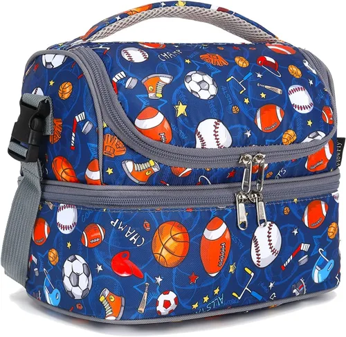 Vista 22 de FlowFly Bolsa de almuerzo aislada de dos pisos para niños, niñas, hombres, mujeres, con correa ajustable, para automóvil