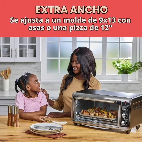 Vista 3 de Horno tostador a convección Black + Decker, 8 rebanadas, extra-amplio, para mesada, Acero inoxidable/Negro