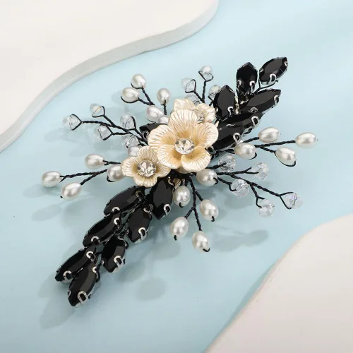 Vista 4 de Teyglen Pinza para el pelo de novia de cristal con diamantes de imitación, perlas hechas a mano, accesorios para el cabello de boda, accesorios