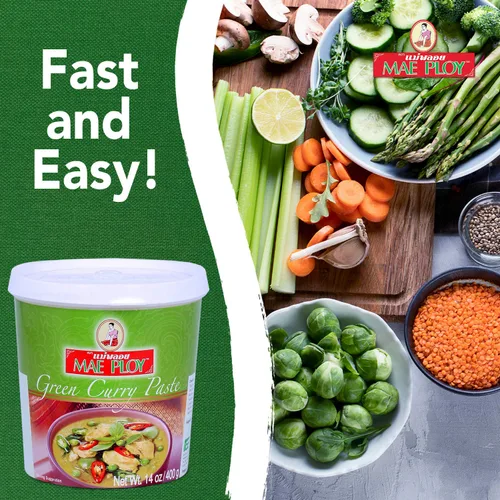 Vista 8 de Mae Ploy Pasta de Curry Verde, Auténtica Pasta de Curry Verde Tailandesa para Currys Tailandeses y Otros Platos, Mezcla Aromática de Hierbas