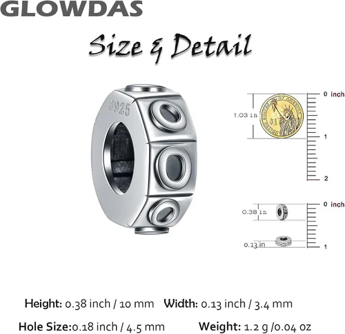 Vista 2 de GLOWDAS Dijes espaciadores de letras A-Z plata de ley 925 antigua 26 cuentas de goma del alfabeto se adapta a pulseras europeas de bricolaje regalos