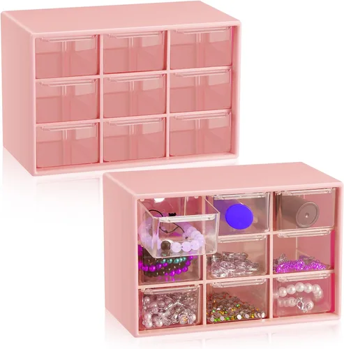 Vista 13 de Wenqik 2 Piezas Mini Cajones de Almacenamiento Organizador de Caja de Herramientas para Maestros con 9 Cajones Transparentes Pequeño Organizador