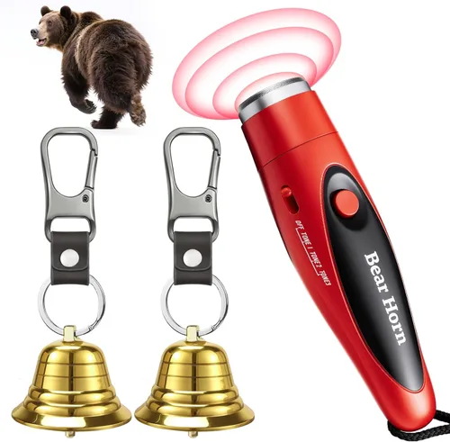 Vista 7 de NedFoss Juego de campanas de oso fuerte para asustar a osos, esenciales de senderismo para mujeres, silbato de emergencia y campanas de oso