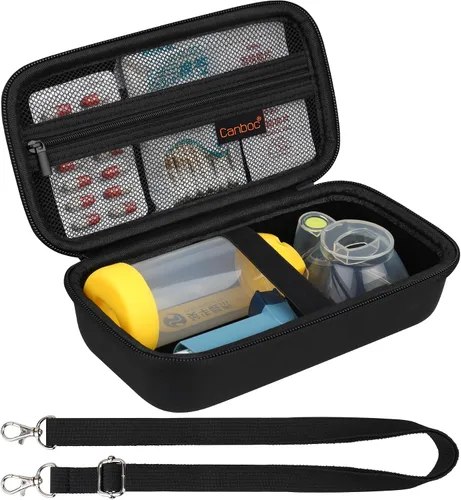 Vista 13 de Canboc Estuche de transporte de viaje para inhalador de asma, espaciador de mano para adultos y niños, máscaras, estuche rígido para inhaladores