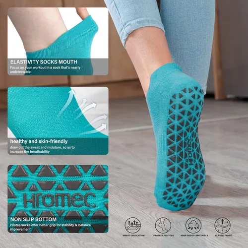 Vista 2 de Calcetines de yoga antideslizantes con agarres para pilates ballet barras descalzo calcetines antideslizantes de hospital para mujeres y hombres