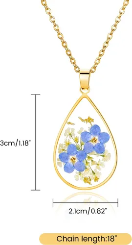 Vista 14 de Collar de flores silvestres prensadas con encaje de Forget-Me-Not y Queen Anne Collar de flores prensadas de oro Collares hechos a mano