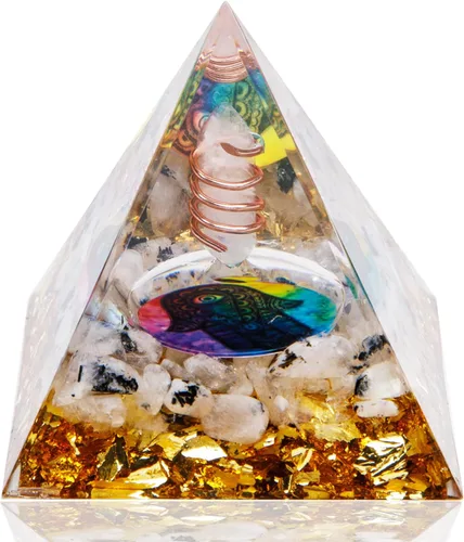 Vista 10 de DRTMLY Pirámide de cristal de orgonita, generador de energía curativa, alivio del estrés, buena suerte y riqueza (amatista)