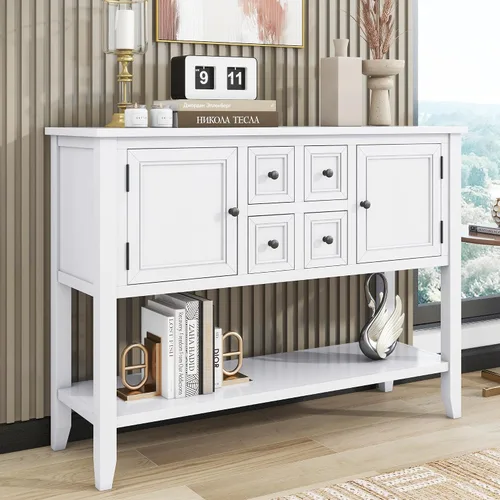 Vista 11 de Harper & Bright Designs Mesa de buffet para cocina, mesas de buffet y aparador con cuatro cajones de almacenamiento, dos armarios e inferior
