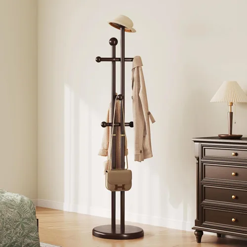 Vista 16 de Perchero negro independiente de madera maciza - Moderno árbol de madera independiente resistente con 7 ganchos creativo de aspecto de rama de árbol