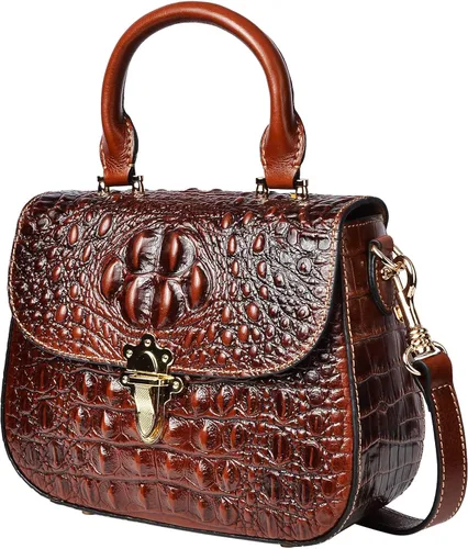 Vista 2 de PIJUSHI Bolsos cruzados de cuero genuino para mujer, bolso de cocodrilo de diseñador pequeño con asa superior