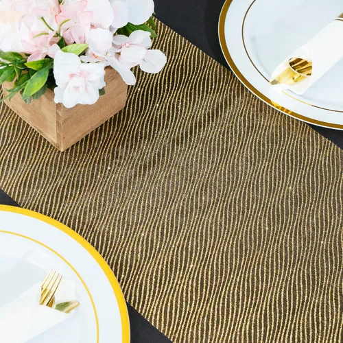 Vista 4 de PapaKit Camino de mesa semitransparente a rayas doradas con purpurina brillante, paquete de 2, para vacaciones, decoración de bodas, fiestas
