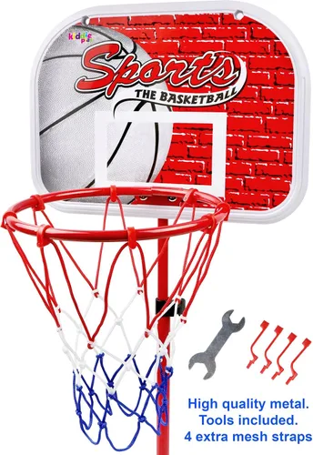 Vista 2 de Kiddie Play - Juego de aro de baloncesto para niños con 3 bolas Soporte de altura ajustable de 2 a 4 pies para jugar en interiores y exteriores